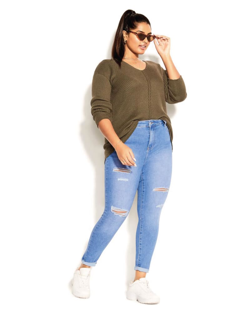 Plus size model wearing Simple V-Neck Sweater Top by City Chic | Dia&Co | dia_product_style_image_id:172134